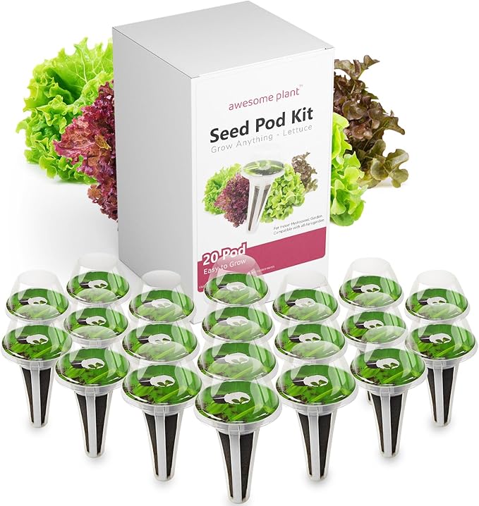 20-pod Seed Kit (Lettuce Salad Green) for AeroGarden, Mufga, iDOO and Other Indoor Hydroponic Gardens - 20 Grow Sponges, Baskets, Domes, Labels