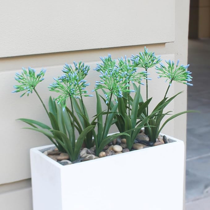 HIFORESTAR Artificial Flowers Fake Blue Plants Outdoor Spring Summer Decoration Realistic Faux Greenery for Front Door Porch Planter