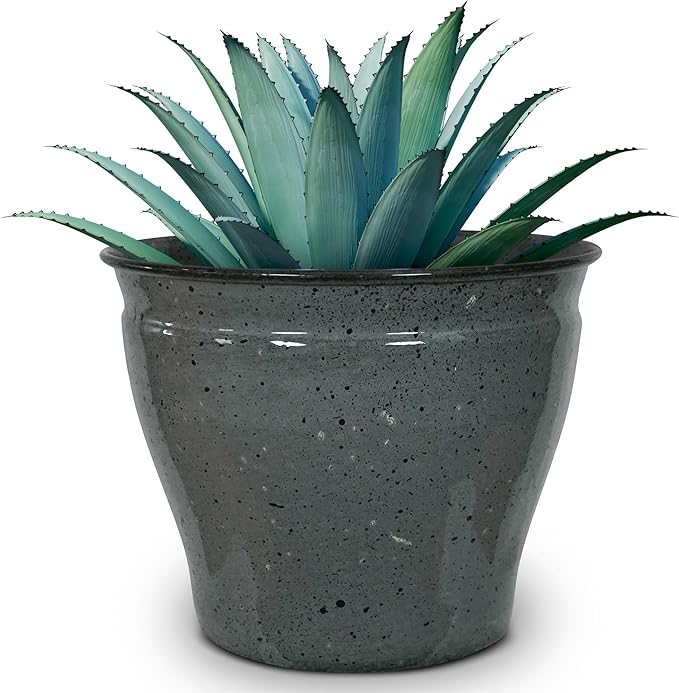 Headwind Riverside Collection – 10" Calcite Grey Glazed Decorative Plant Pots Indoor with Drainage & Outdoor - Modern Flower Pot Weather-Resistant Lightweight Planter by Robert Allen