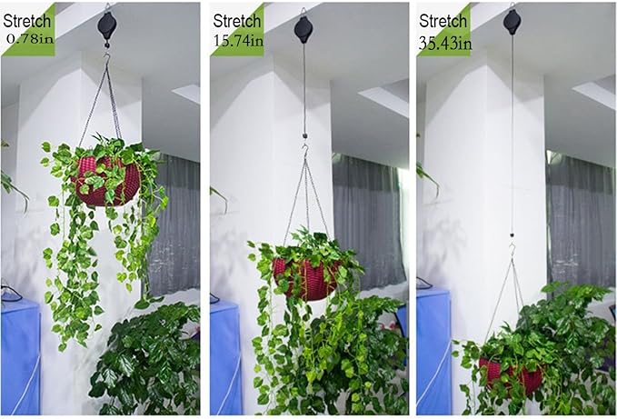 Orgrimmar Plant Pulley Retractable Pulley Plant Hanger Hanging Flower Basket Hook Hanger for Garden Baskets Pots and Birds Feeder in Different Height