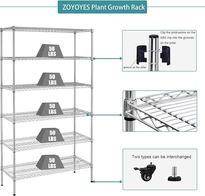 Indoor Greenhouse 6-Tier Plant Stand with Grow Lights, Fully Covered, Thermometer & Timer | 5 Sets T8 Lights, Perfect for Seedlings & Flowering, 30" W x 14" D x 72" H
