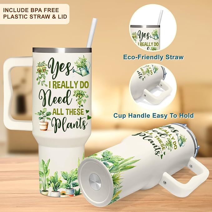 AT2Z GLOBAL Gardening Gifts For Women - Gifts For Gardeners Woman - Christmas, Birthday, Mothers Day Gift For Gardeners, Plant Lady Gift - 40Oz Tumbler With Handle & Straw