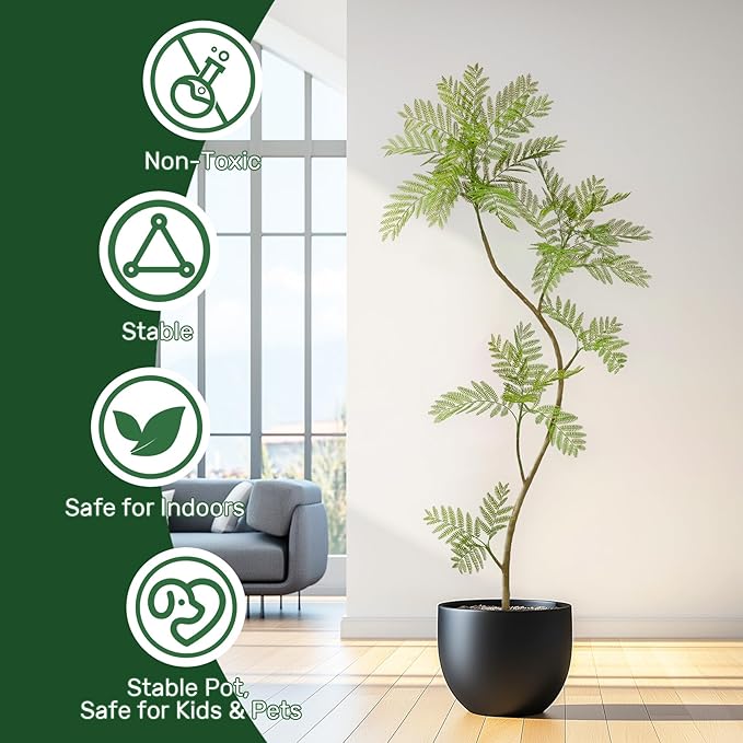 Bailikang 6.6FT Artificial Tree Fake Jacaranda Tree,Faux Tall Tree Lifelike Green Leaves Large Plants Indoor Fake Trees for Home Decor