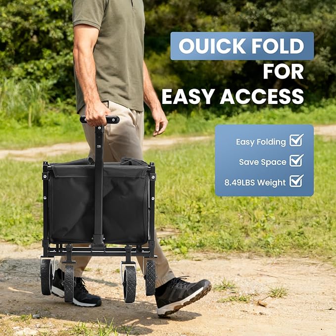 NEWBULIG Collapsible Wagon Cart, Foldable Beach Wagon with Wheels - Lightweight Foldable Utility Cart, Easy to Carry for Grocery Shopping, Garden & Camping