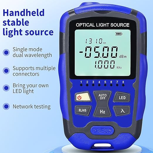 Rechargeable Fiber Optic Light Source A-MC1315 Fiber Optic stabilized Light Source RJ45 Network Testing Single-Mode Dual wavelength 1310 1550nm Suitable for SC/FC/ST/LC Interface with 1 FC-LC Adapter