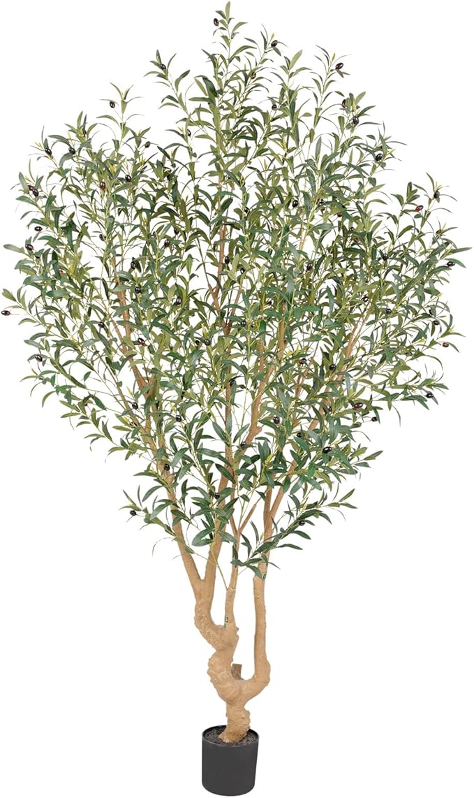 Nafresh Majestic Faux Olive Tree 7 feet – Artificial Olive Tree Indoor & Outdoor with Lifelike Leaves & Textured Branches for Living Room, Office, Entryway,Patio
