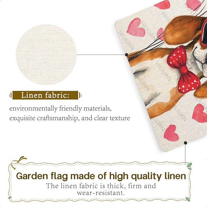 Valentine's Day Beagle Hello Love Garden Flag, House Yard Plaid Love Heart Outside Decoration, Spring Holiday Wedding Anniversary Outdoor Small Decor 12x18(12616)