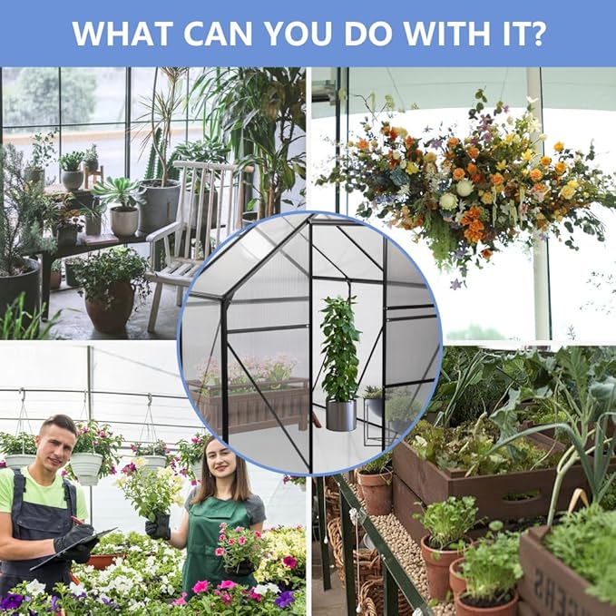 6x6 FT Polycarbonate Greenhouse Raised Base and Anchor Aluminum Heavy Duty Walk-in Greenhouses for Outdoor Backyard in All Season Black