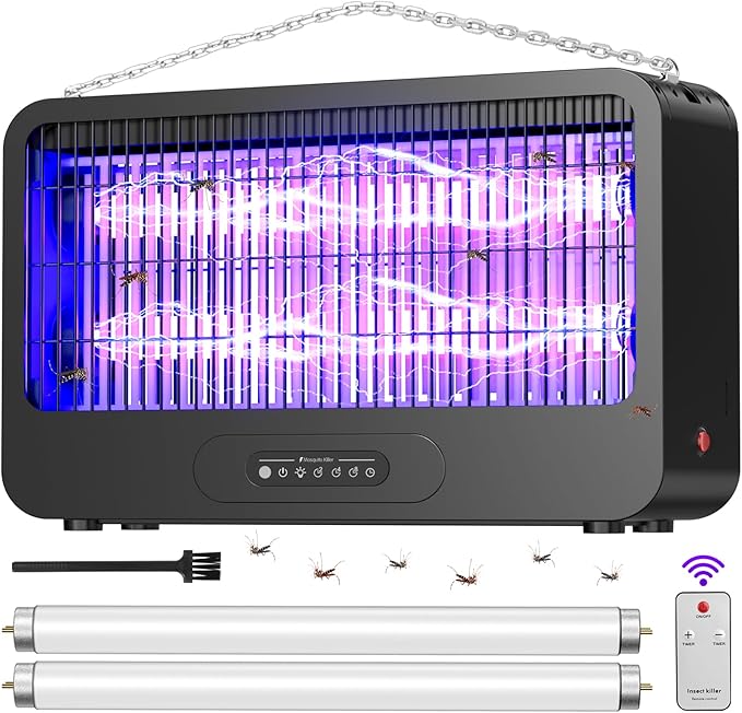 Electric Bug Zapper Indoor, Mosquito Zapper with 3500V Powerful Dual Grid & Remote, Fly Zapper Fly Trap Insect Killer for Patio Yard Home Kitchen Camping - Including 2 Replacement Bulbs (Black)