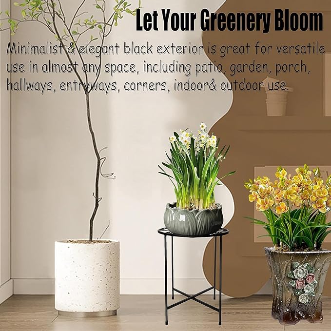 ZEECER Plant Stand, 2 Pack Round Plant Stands Indoor Outdoor, Retro Design 15'' Tall Plant Stand, Rust-proof Coated Metal Plant Pot Stand Flower Stands for Indoor Plants Patio Garden Home Decor Black