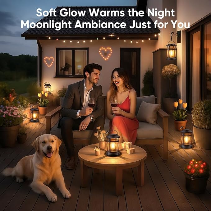 Solar Lanterns Outdoor Waterproof: 6 Pack Hanging Solar Lights for Outside Patio Porch Garden Tabletop Decor - Bright LED Warm White Solar Powered Lighting - Unique Gardening Gifts for Mom
