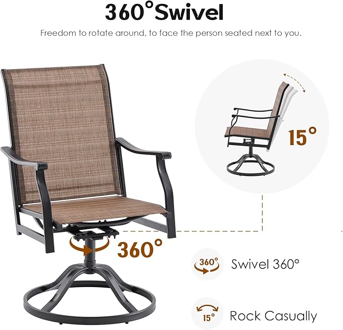 Soohow Swivel Outdoor Dining Chairs Set of 8, Patio Swivel Dining Chair with Textilene Fabric, Outdoor Metal Armchair All Weather Resistant, Ergonomic Comfort, Perfect for Patio, Backyard, Balcony