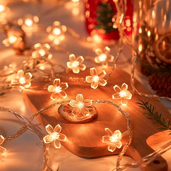 Indoor Decorative Flower String Lights , 33ft 100 LED Plug in Fairy Cherry Blossom Floral Lamp for Bedroom Window Wall Ceiling Tree Hanging, Christmas Thansgiving Easter Decorations (Warm White)