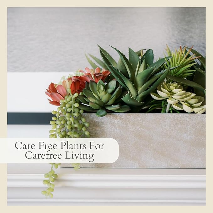 Oblong Faux Succulent Arrangement, 27" Premium Artificial Indoor Plant Enhances Interior Design, Display on any Surface in Your Home Adding an Inviting Touch of Nature, Natural Planter Pot Included