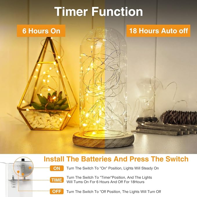5 Pack Fairy Lights Battery Operated, 7FT 20LED String Lights with Timer Waterproof Silver Wire Fairy Lights Battery Powered Twinkle Lights for Bedroom Christmas Wedding Indoor Party Decor Warm White