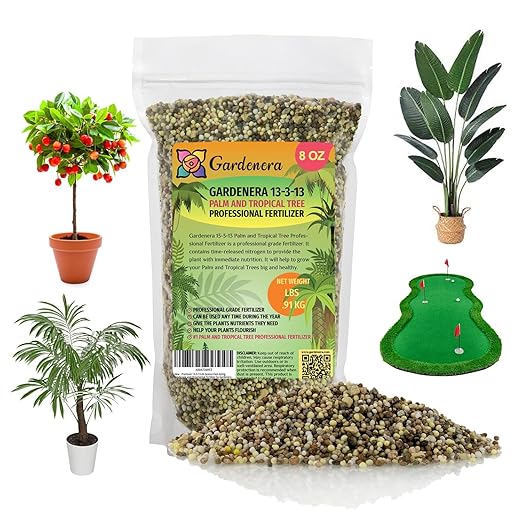 Premium 13-3-13 All-Season Fast Acting Landscape and Ornamental Fertilizer by Gardenera - Promotes Biomass Growth and Vibrant Leaf Color [8 OZ]