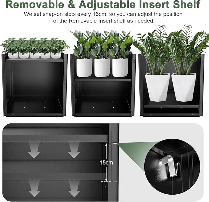 Tall Metal Planter Box for Outdoor Plants 26" L x 26" W x 26", Heavy Duty Steel Large Square Planter Box with Removable Insert Shelf, Modern Décor for Tall Plants, Trees, Flowers (Black)