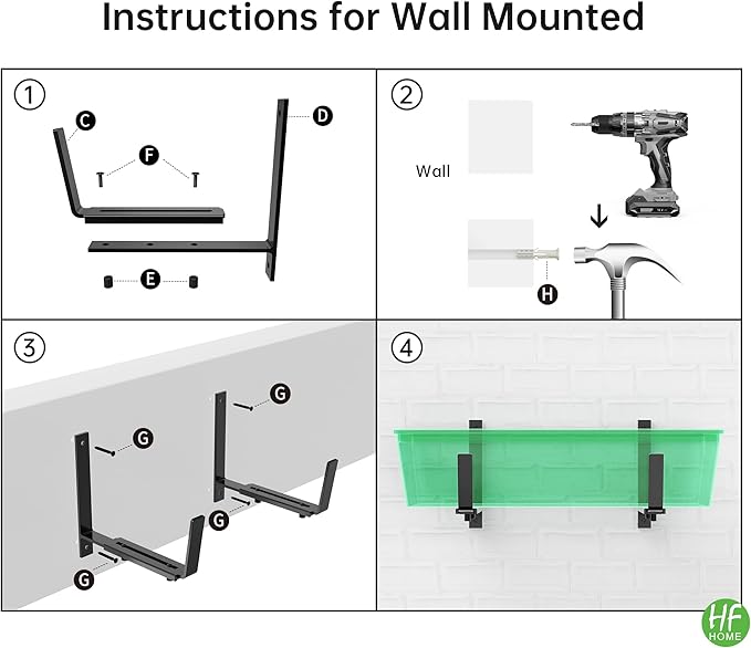 HFHOME 2PCS Adjustable Planter Box Brackets, Brackets for Window Boxes Planters Hanging Flower Box Holders, Heavy Duty Wall Mount Holder for Windowsills, Garden, Fences, and Balcony - Black