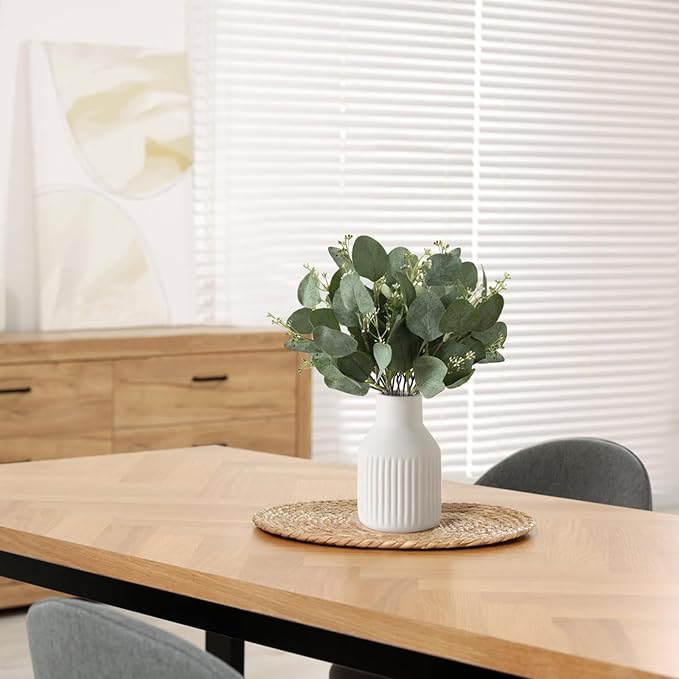 Dahey Artificial Eucalyptus Stems in Ceramic Vase Centerpiece Table Decorations Modern Farmhouse Decor Fake Eucalyptus Plants with Vase for Bathroom Kitchen Shelf Living Room Home Decor, White