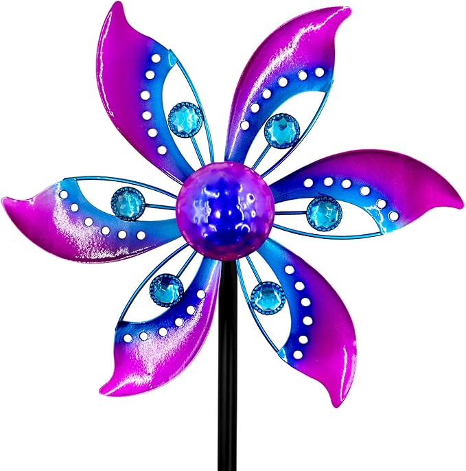 Gronhof Wind Spinners Outdoor Metal, 10.63" W*37" H Pinwheels for Yard and Garden Decor, Kinetic Wind Sculpture Spinner Yard Art (Purple)