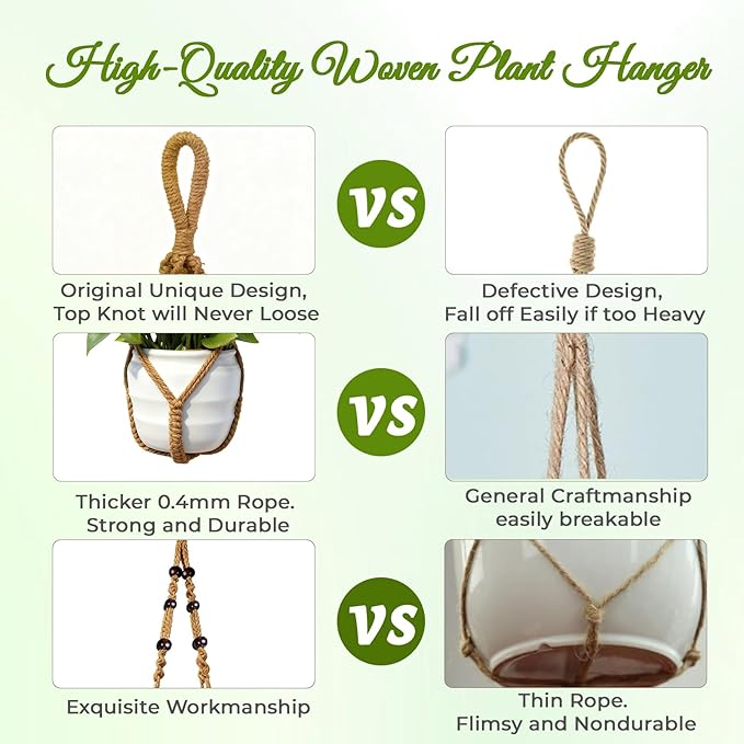 EJGIEGSO Macrame Plant Hanger, Up to 4-15 inch Pots, Wood Beads Cotton Hanging Planter Holder for Indoor Outdoor Boho Home Decor, 35 Inch, Set of 2 (Brown)