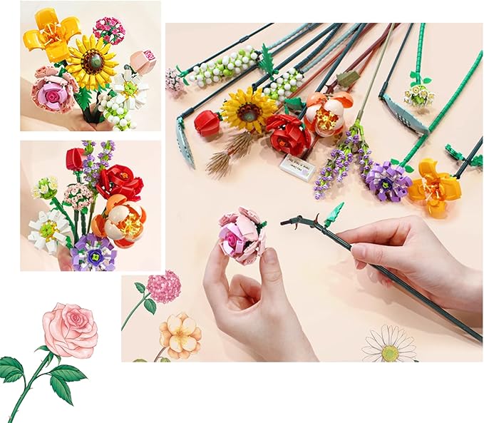 MEIEST Mini Building Blocks Flower Bouquet Plant Model Set,Creative DIY Artificial Flowers Botanical Collection Construction Bricks Toy for Kids Adult,Eternal Home Decor (Energy) (1658)