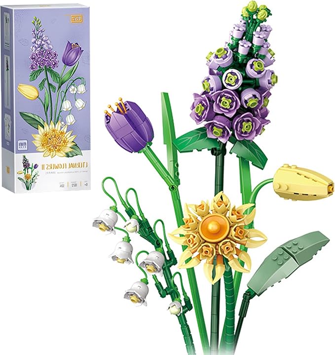 MEIEST Mini Building Blocks Flower Bouquet Set,Creative DIY Unique Decoration Home,Flowers Botanical Collection Construction Building Bricks Toy for Kids Adult (Violet)