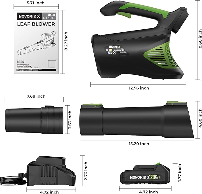 20V Handheld Electric Cordless Leaf Blower with 2.0Ah Battery & Fast Charger, Powerful up to 93 MPH, 350 CFM Stepless Speed Control, Powerful for Yard Cleaning