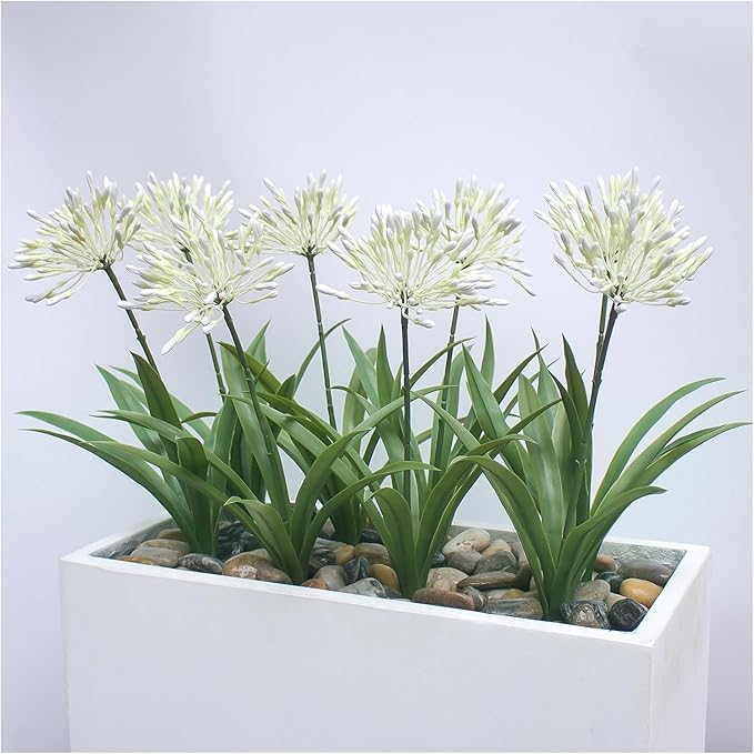 HIFORESTAR Outdoor Artificial Flowers for Porch 18.9 in Fake Plants 8 Bundles Plastic White Flower Large Faux Greenery for Outside Planter Yard Patio Decor