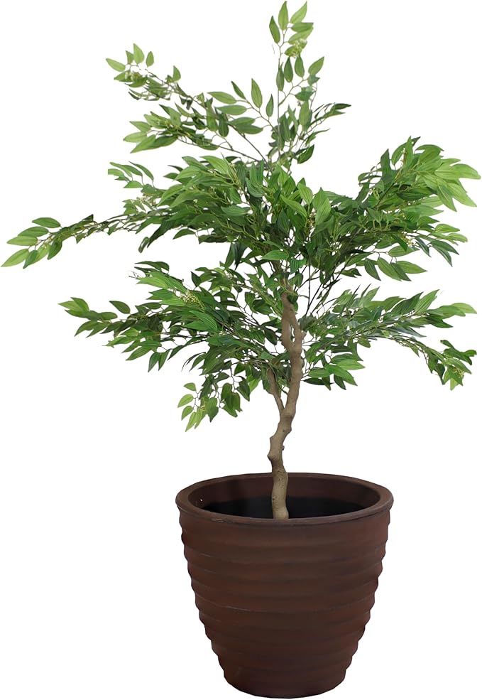 Sunnydaze Ribbed 16" Outdoor Plant Pot - Polyresin Double-Walled Planter for Indoor or Outdoor Use - Rust