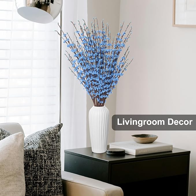 10 Pcs 29.5" Long Jasmine Artificial Flowers Fake Flowers Dry Branches Stem for Home Office DIY Floral Art Plant Wedding Table Centerpieces Party Vase Decoration (Macaron Blue)