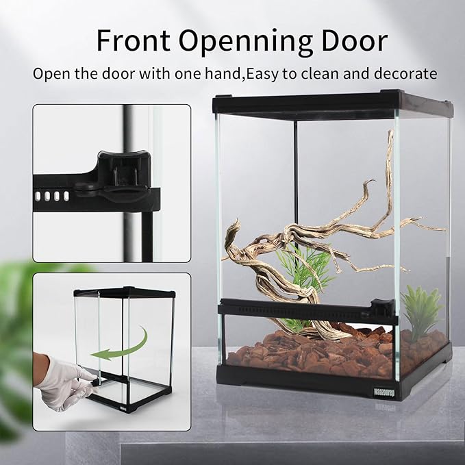 waazoorep Mini Reptile Glass Terrarium Tank 8"*8"*10" Full View with Front Opening Door,Amphibians Enclosure Habitat Cage for Leopard Gecko Tarantula Young Lizard Hermit Crab Frog Insects Breeding