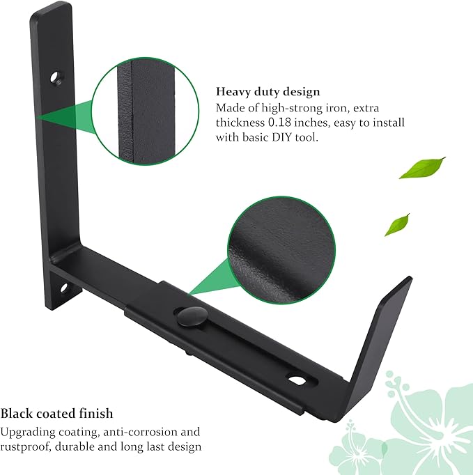 Adjustable Window Planter Box Brackets 6 Pack, Heavy Duty Wall Mount Flower Box Holder for Planter Box Depth (Front to Back) 6 to 12 Inches, Black