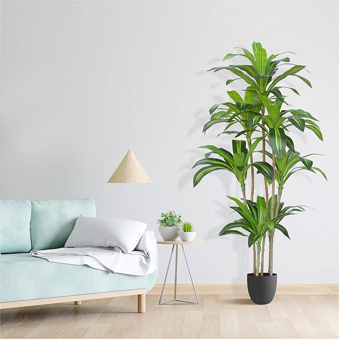 Waoops Artificial Plants 5.3Ft Dracaena Fragrans Faux Trees with 7 Heads Fake Tree for Home Decor Indoor or Outdoor Office Decoration Housewarming Gift
