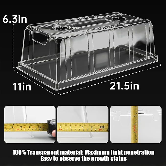 10 Pack 6.3" Tall Humidity Domes for 1020 Trays, Extra Strength Seed Starter Covers with 2 Adjustable Vents, Clear Plastic Propagation Cloning Lids for Germination & Microgreens, BPA-Free