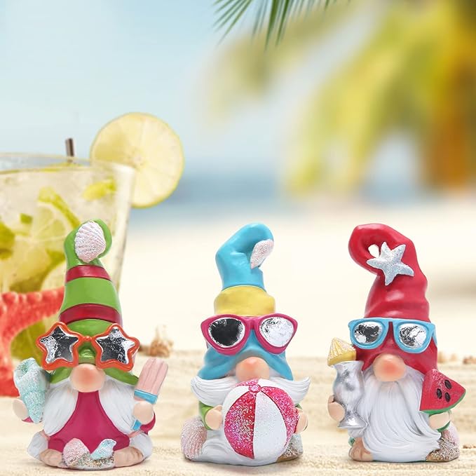Hodao 3PCS Summer Gnomes Decor Sea Star Shell Elf Handmade Beach Swedish Gnomes Decorations for Home Scandinavian Elf Decorations Home Ornaments Summer Gnome Figurines
