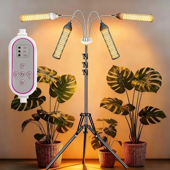 Secefeao Grow Lights for Indoor Plants Full Spectrum, LED Plant Light with Stand, Adjustable Height, Plant Grow Lights with Auto 4/8/12/H Timer for Indoor Tall Plants(Stand-4 Head)