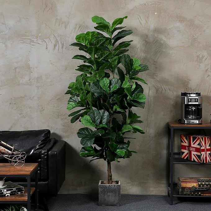 FLOWORLD Fiddle Leaf Fig Tree 6ft Tall Artificial Tree in Pot Fake Ficus Lyrata Plants with 184 Decorative Fiddle Leaves Faux Fig Trees for Home Office Living Room Decor Indoor Outdoor, 2 Pack