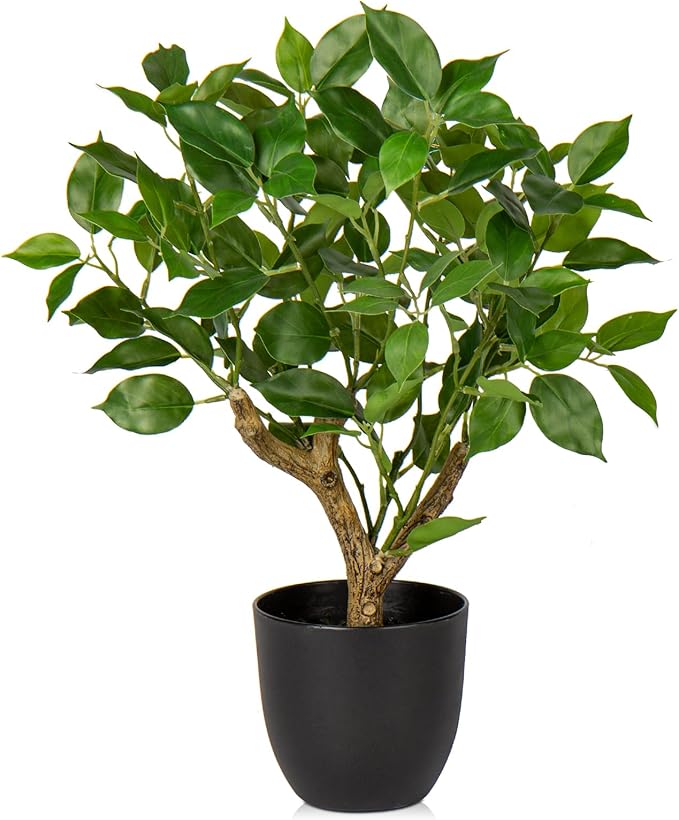 GnFlus Artificial Tree, 17'' Ficus Bonsai, Premium Faux Planted Potted Decor for Home Table Office Desk Bathroom Bedroom Living Room Farmhouse