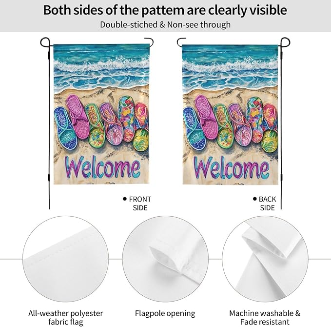 Flip Flops Beach Garden Flag Vertical Double Sided Outdoor Yard Flags 12.5x18 Inch Burlap Banners Vertical Double Sided for Outdoor Decor Lawn