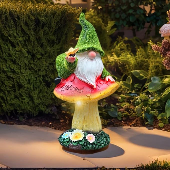 Garden Gnome Statues Decor with Solar Lights, Outdoor Decorations for Yard Porch Lawn Balcony Patio, Housewarming Gifts