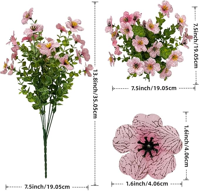XccJLYB Artificial Flowers Outdoor UV Resistant Fake Plants,12 Bundles Silk Daisy in Pots for Porch Patio Garden, Faux Potted Home Decor for Outside (Pink)