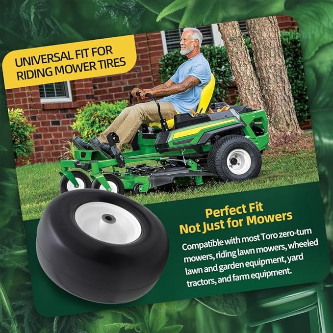 13x6.50-6 Lawn Mower Tires Flat Free with Rim Assemblies (2 Pack),Universal 13x6.5-6 Solid Smooth Rubber Zero-Turn Lawn mowers Tire,5.5"-7.72”Centered Hub and 3/4" extra 5/8" 1/2” Bushings