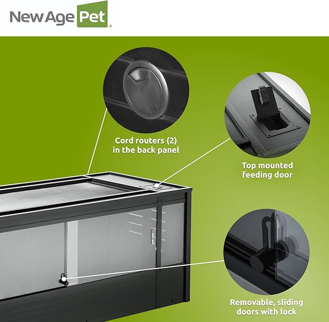 New Age Pet ECOFLEX 60" Wide X-Large Reptile Habitat, Mojave Lounge for Snakes, Tortoises & Lizards in Maple, Black & Grey, Easy Assembly, Sliding Glass Doors & Mesh Top