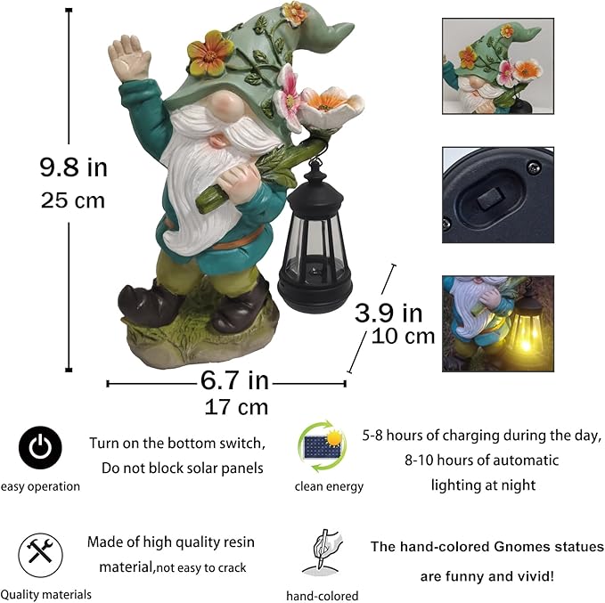 Solar Garden Gnomes Statue - Funny Dwarf Statue Carrying a Solar Lantern on its Shoulder, Outdoor Garden Decor for Yard, Lawn, Patio - Gnomes Figurine Ideal for Holiday Giving