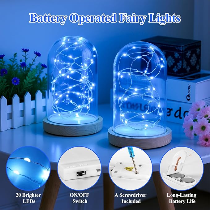 Lakumu 12-Pack Fairy Lights Battery Operated String Lights-7FT 20 LED,Waterproof Silver Wire Firefly Lights for Mason Jars DIY Bedroom Wedding Party Centerpiece Table Decor, Blue
