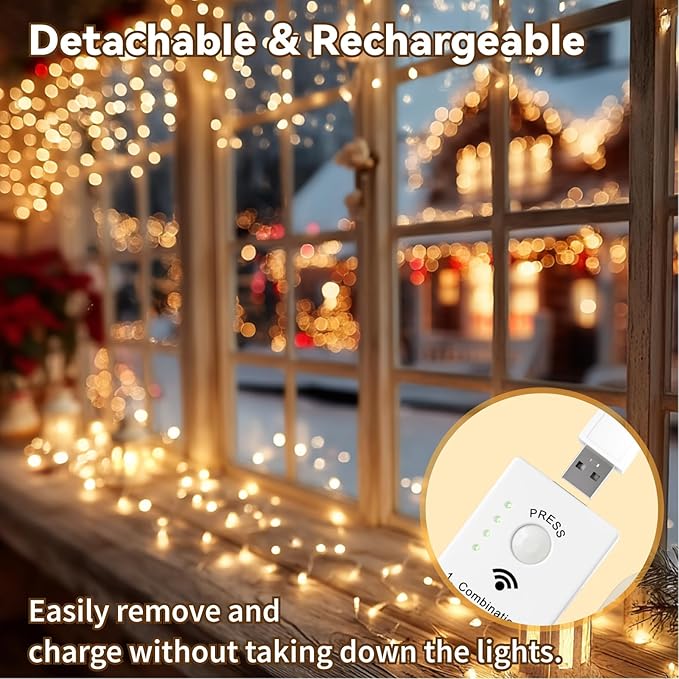 HXWEIYE Rechargeable Fairy Lights Battery Operated, DIY Timer & 8 Modes, 2 Pack 16FT 50LED Twinkle String Lights Indoor, Led mini Lights for Bedroom Wedding Dorm Christmas Tree Decor (Warm White)