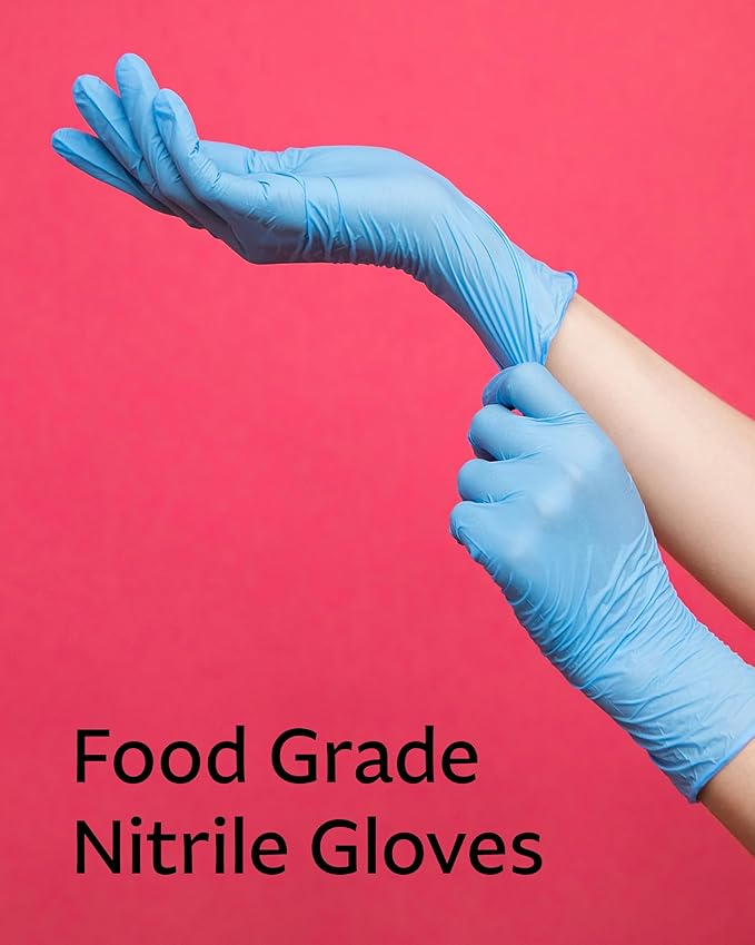 Blue Nitrile Gloves for Food Prep - 5 Mil Food Prep Gloves - Textured Food Handling Gloves Disposable Latex Free