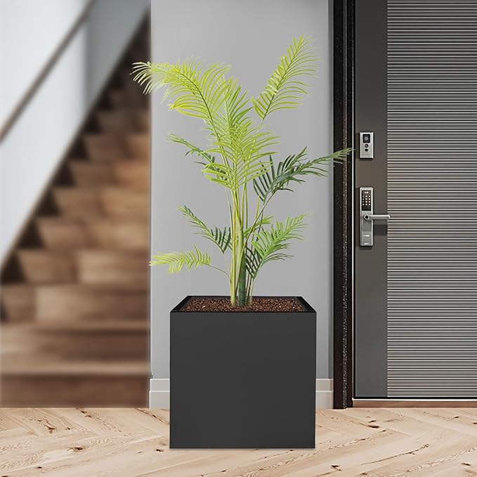 REBaiYU Steel Metal Square Planter Box for Indoor Outdoor, 20/24Inch Modern Flower Pots Tall Cube Planters with Large Opening Design for Plants, Flowers, Garden (Black, 20Inch)