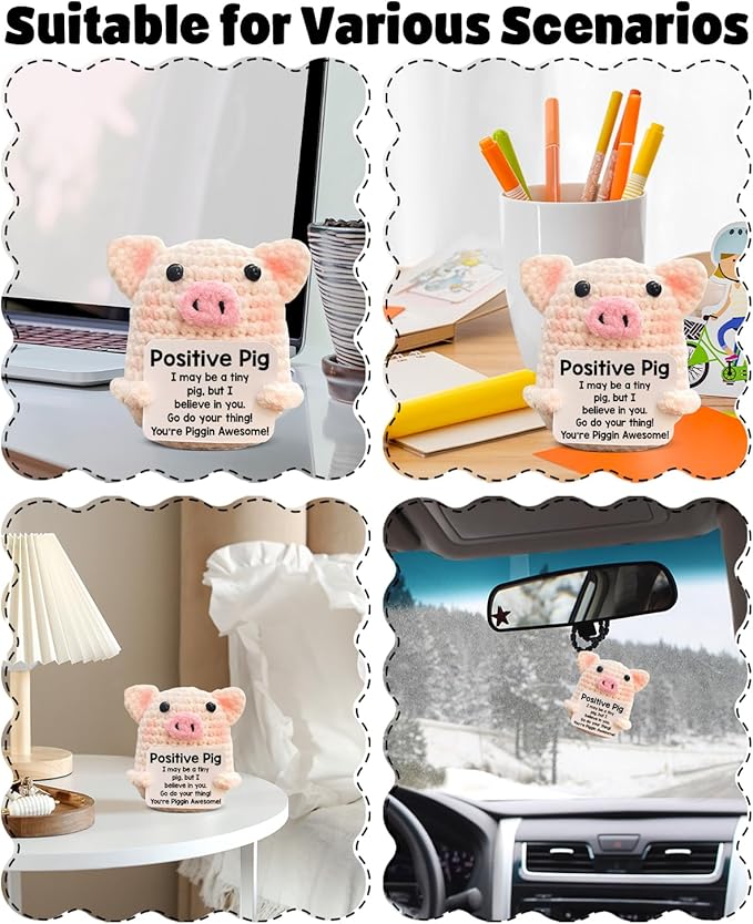 WEZADUK Funny Positive Crochet Pig Gifts for Women Friends, Pink Handmade Emotional Support Plush Pig Decor, Cute Mothers Day Birthday Gifts